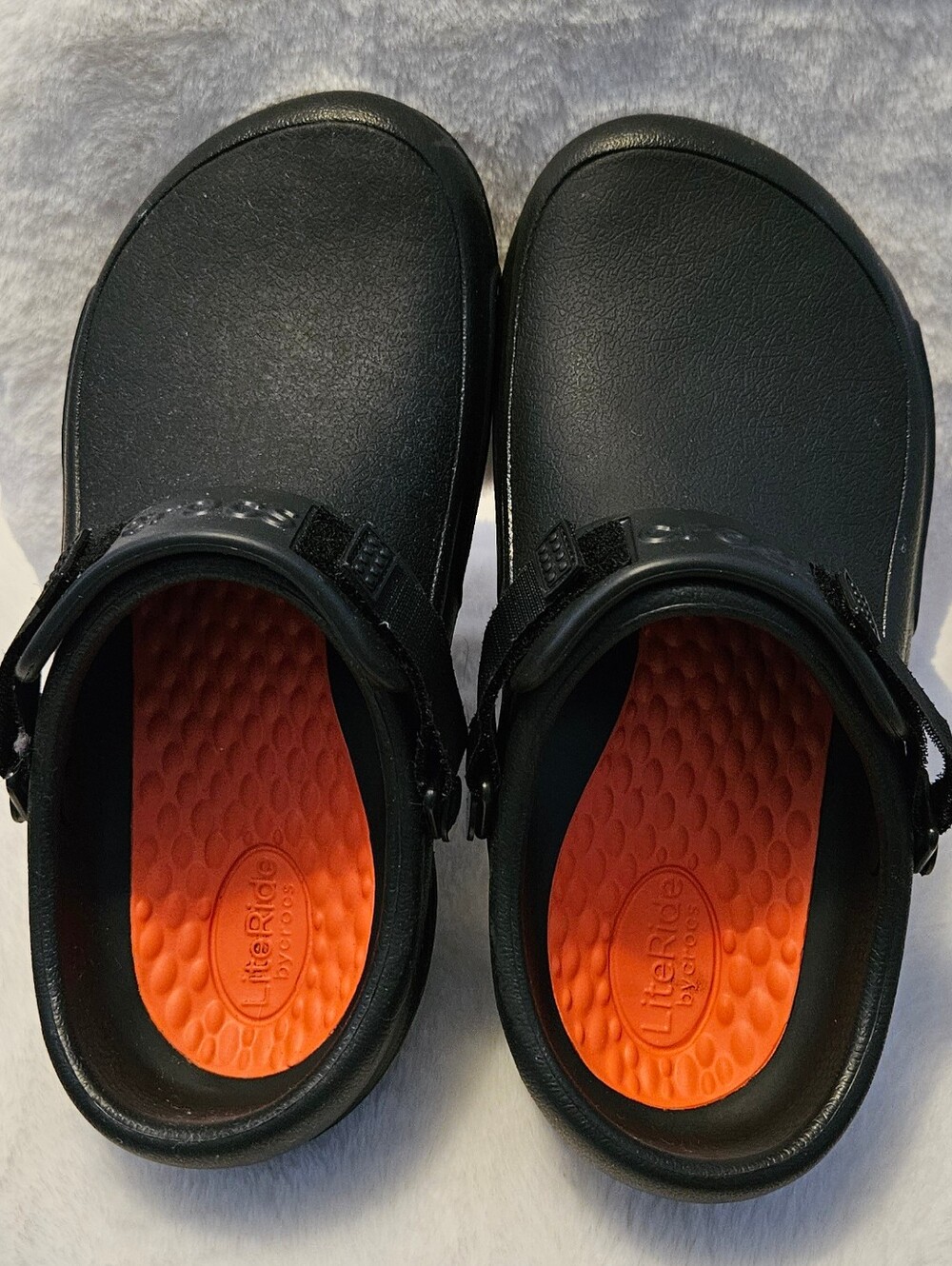 CROCS Black LiteRide with Orange Insoles